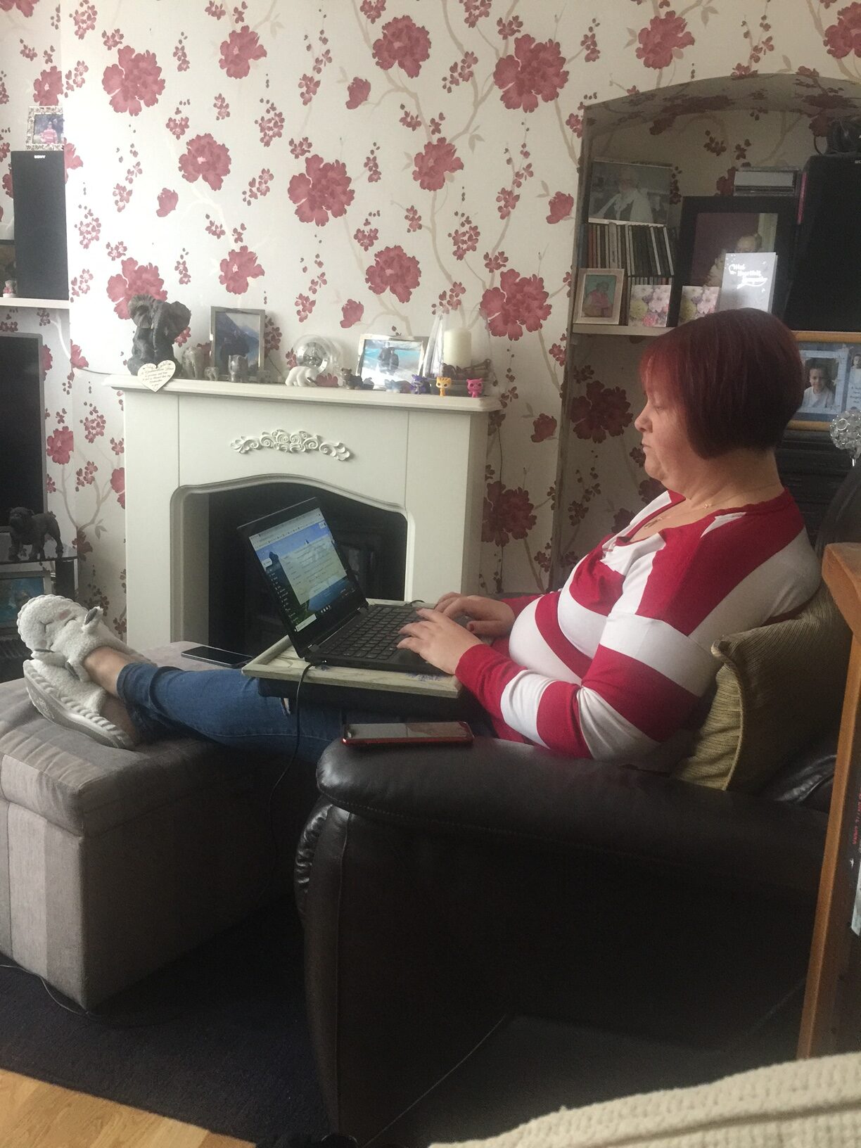 Claire working at home